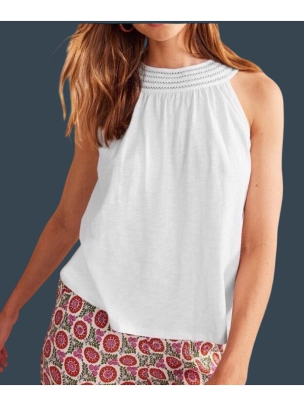 Boden White Trim Neck Jersey Swing Top size 6